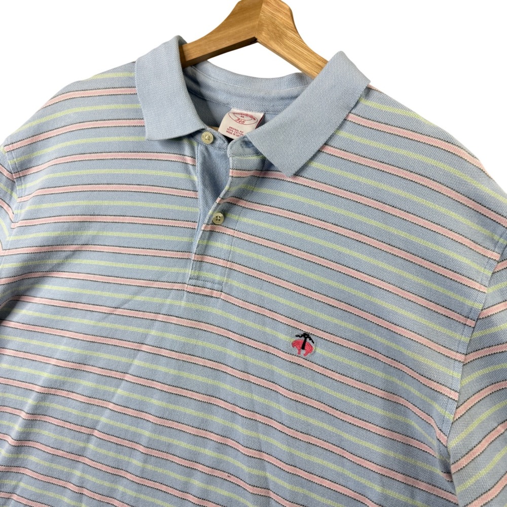 Brooks Brothers‎ 346 Mens XL Original Fit Striped Pique Polo Shirt Blue Pink